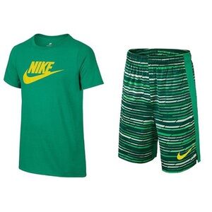 Nike Boys Futura Logo Tee Shirt and Striped Dri-Fit Legacy Basketball Shorts